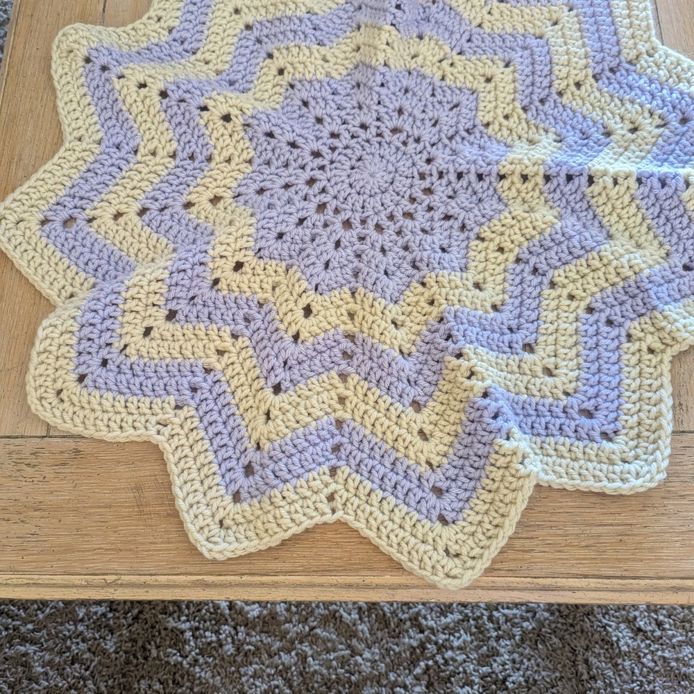 Lavender and Pale Yellow Star Crochet Doily